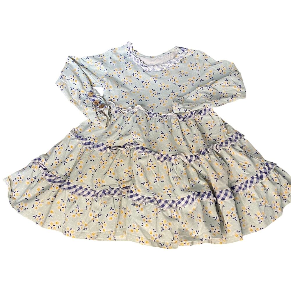 Shrimp & Grits Kids light green floral tiered‎ long sleeve dress SIZE XS
